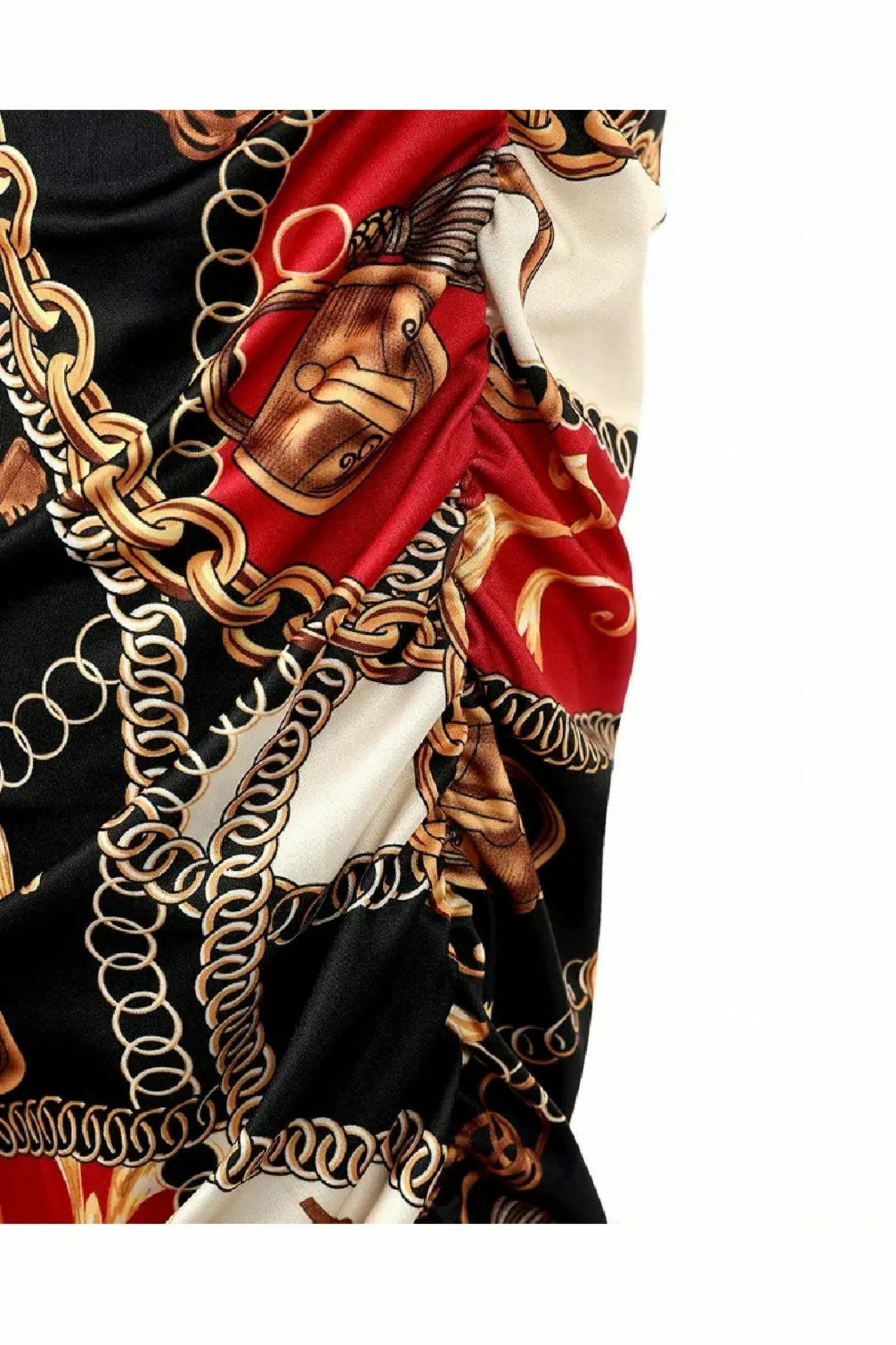 De La Creme Fashions Black Chain Scarf Print Ruched Dress 6 De La Creme Fashions Black Chain Scarf Print Ruched Dress - Image 6