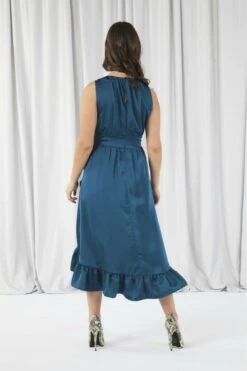 Double Second Teal Sleeveless Satin Frill Hem Wrap Dress 10 Double Second Teal Sleeveless Satin Frill Hem Wrap Dress -Sarto Vibe Sales pWlso830 11932