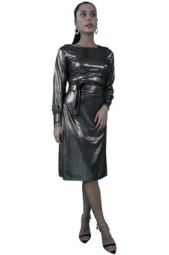 Signage Round Neck With Belt Midi Dress -Sarto Vibe Sales psmkf8rN 13745