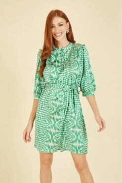 Yumi Green Geo Print Shirt Dress -Sarto Vibe Sales qcnfKYwP 13252