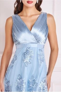 Goddiva Pleated Satin V Neck High And Low Midi - Lightblue -Sarto Vibe Sales qrWZ2HAK 15744