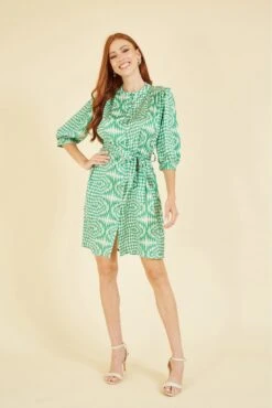 Yumi Green Geo Print Shirt Dress