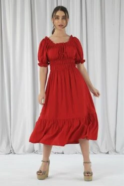 Double Second Red Bardot Midi Dress 7 Double Second Red Bardot Midi Dress -Sarto Vibe Sales qxqLDA59 11928