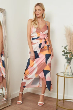 Lilura London Cami Wrap Midi Dress In Multicolour Print