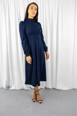 Signage Navy Long Sleeve Turtle Neck Midi Dress