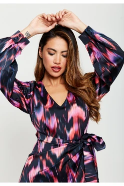 Liquorish Abstract Ikat Print Mini Wrap Dress In Black -Sarto Vibe Sales riQEm6V0 14859