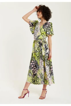Liquorish Multicolour Abstract Print Midi Wrap Dress -Sarto Vibe Sales sr4gofNI 15654