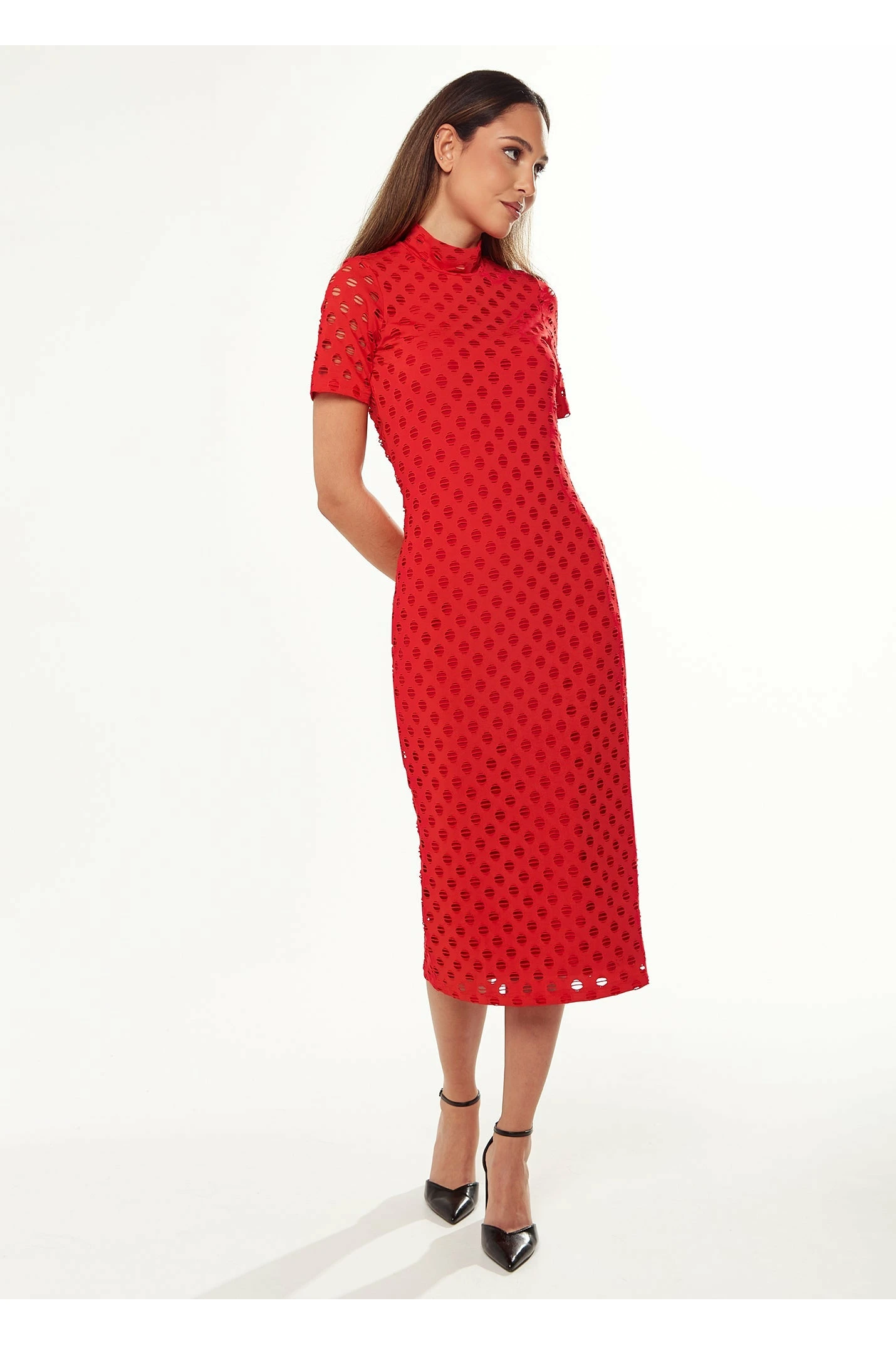 Liquorish High Neck Open Back Red Midi Dress - Red 1 Liquorish High Neck Open Back Red Midi Dress - Red
