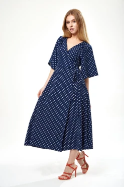 Liquorish Small Polka Dot Midi Wrap Dress
