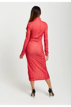 Liquorish Distorted Houndstooth Print Fitted Midi Dress -Sarto Vibe Sales teFJH9Fp 13816