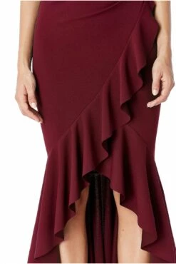 Goddiva High Low Frill Hem Maxi Dress - Wine -Sarto Vibe Sales u91UXx8m 11403