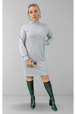 Signage Light Grey Funnel Neck Long Sleeve Dress
