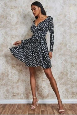 Goddiva Wrap Style Midi Dress - Monoprint 6 Goddiva Wrap Style Midi Dress - Monoprint -Sarto Vibe Sales umAY1NHe 7372