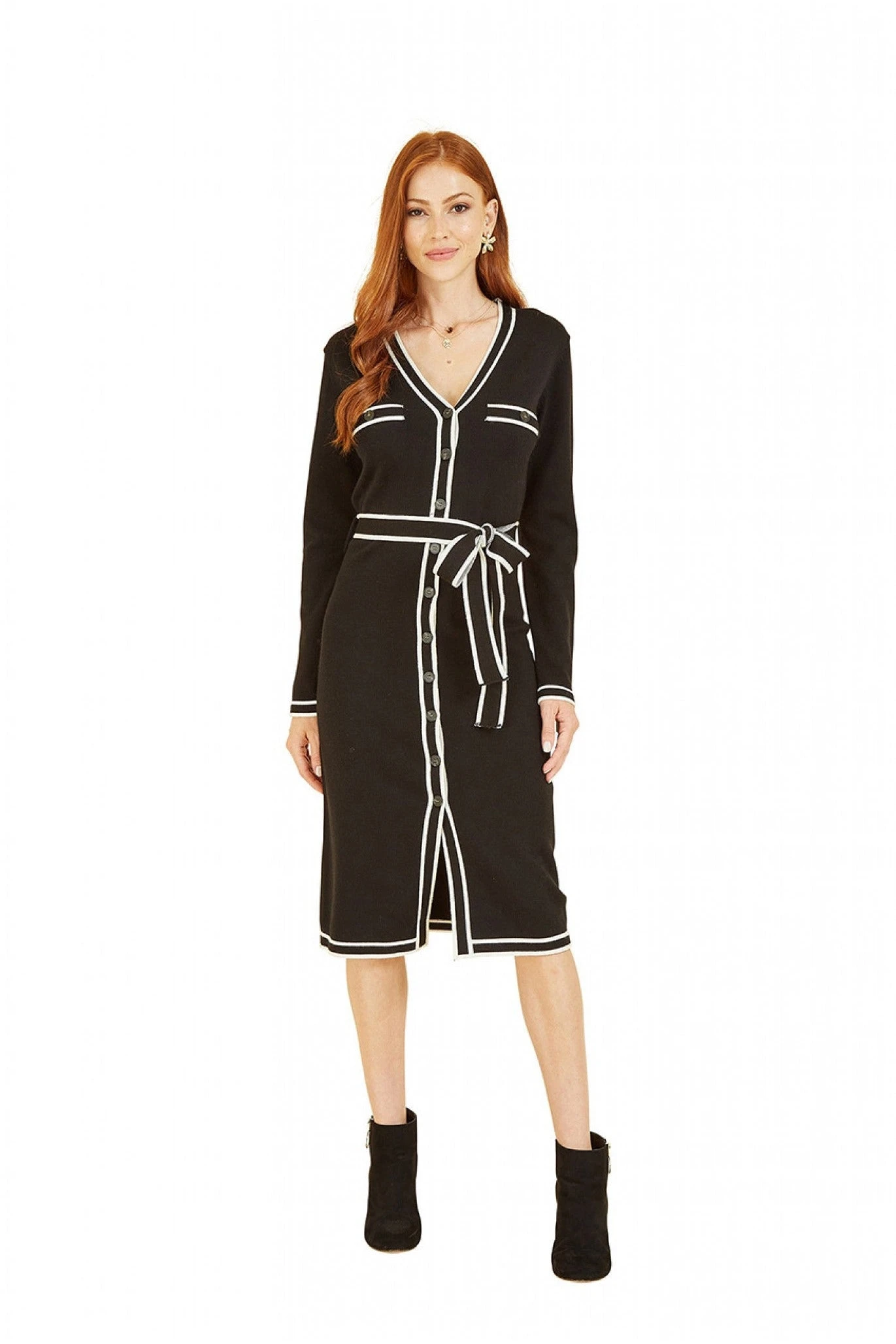 Yumi Black Knitted Shirt Dress With Contrast Border 1 Yumi Black Knitted Shirt Dress With Contrast Border