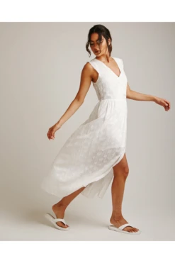 Dusty Pink Textured Broderie Hem Wrapped Dress | White