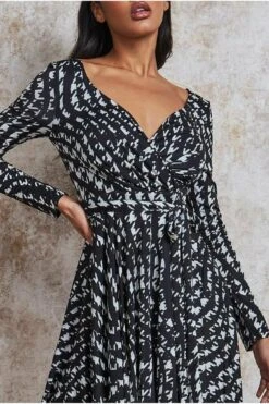 Goddiva Wrap Style Midi Dress - Monoprint 7 Goddiva Wrap Style Midi Dress - Monoprint -Sarto Vibe Sales x5VNBxyu 7372