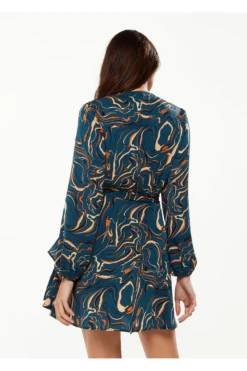 Liquorish Scribble Print Mini Wrap Dress With Long Sleeves -Sarto Vibe Sales x7buoTmt 13865