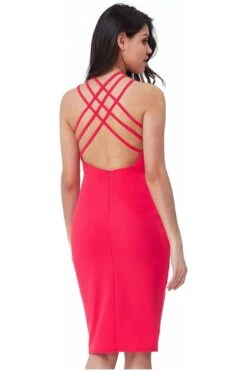 City Goddess Criss Cross Strap Halter Neck Midi - Hotpink -Sarto Vibe Sales xMINYLEB 5881