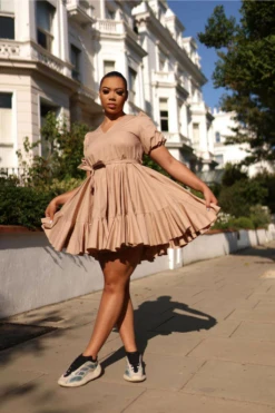 Setsofran London Nude Poplin Dress Gathered Hem -Sarto Vibe Sales xPaxV90e 11257