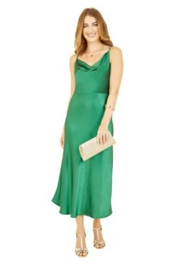 Yumi Green Satin Cowl Neck Slip Dress