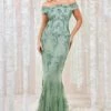 Goddiva Bardot Sequin Embroidered Maxi Dress - Sagegreen