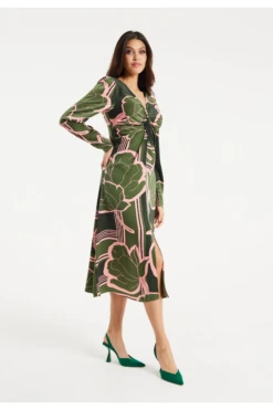 Liquorish Geometric Floral Knot Front Midi Dress -Sarto Vibe Sales y1T0dLTn 14856