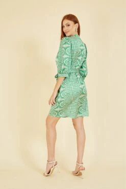 Yumi Green Geo Print Shirt Dress -Sarto Vibe Sales ydCstbHD 13252