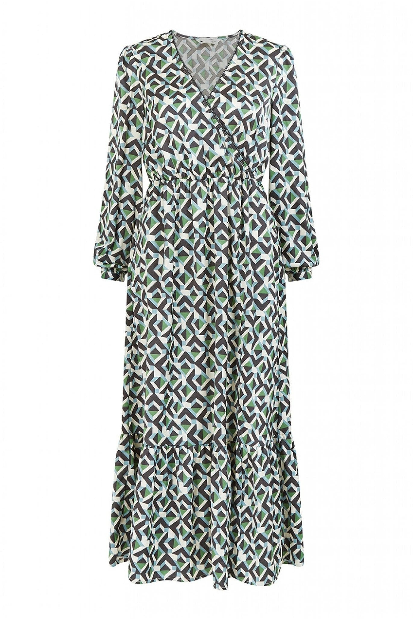 Yumi Green Geo Print Wrap Satin Midi Dress 5 Yumi Green Geo Print Wrap Satin Midi Dress - Image 5