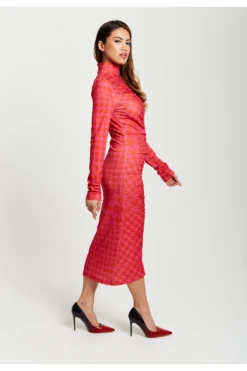 Liquorish Distorted Houndstooth Print Fitted Midi Dress -Sarto Vibe Sales zU0vLqfs 13816