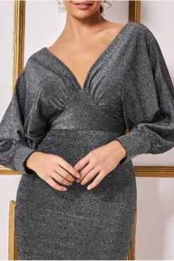 Goddiva Kimono Sleeve Lurex Midi Dress - Silver 9 Goddiva Kimono Sleeve Lurex Midi Dress - Silver -Sarto Vibe Sales zX3f21je 13974