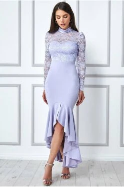 Goddiva Long Sleeved Fishtail Maxi With Open Back - Lavender -Sarto Vibe Sales zazUZWgx 7863