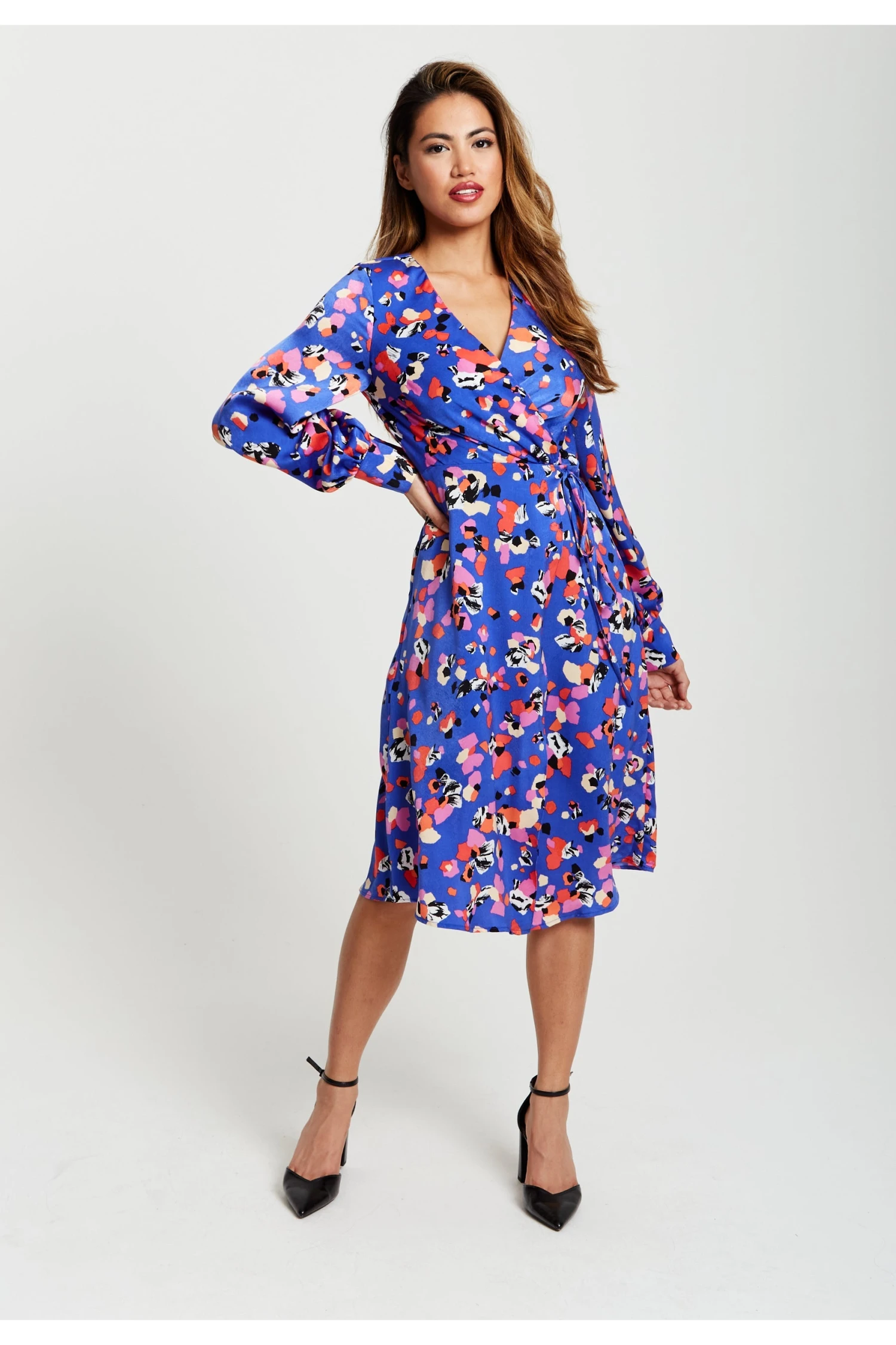 Liquorish Multicolour Abstract Dot Print Midi Wrap In Blue 2 Liquorish Multicolour Abstract Dot Print Midi Wrap In Blue - Image 2